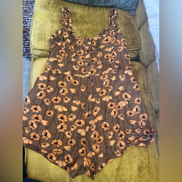 RVCA Pants - RVCA Brown and Orange Floral Romper